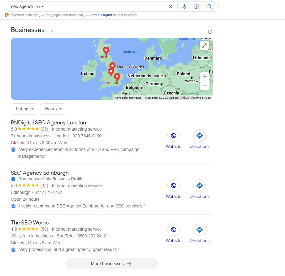 Google My Bussiness Ranking of SEO Agency Edinburgh